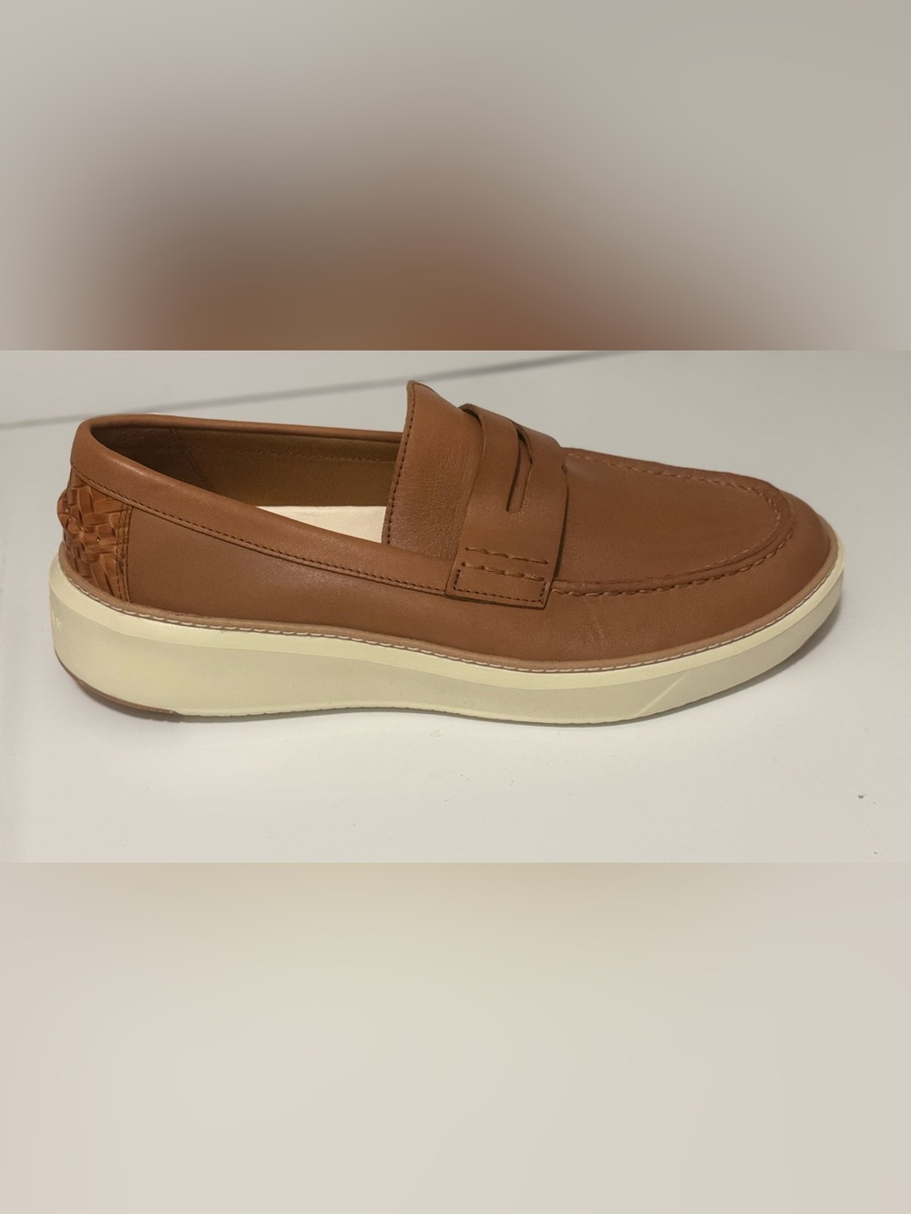 NEW Cole Haan Brown Leather Penny Loafers with Cream Sole